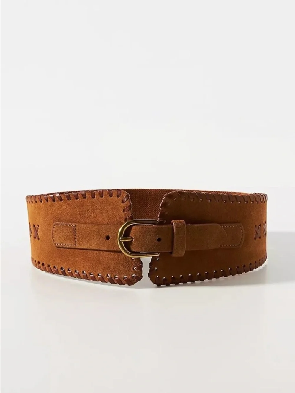 Anthropologie Suede Corset Belt Cognac with Gold Buckle